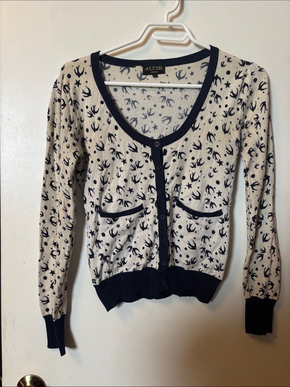 Y2K birds & stars pattern light cardigan from Alter London - size M/L